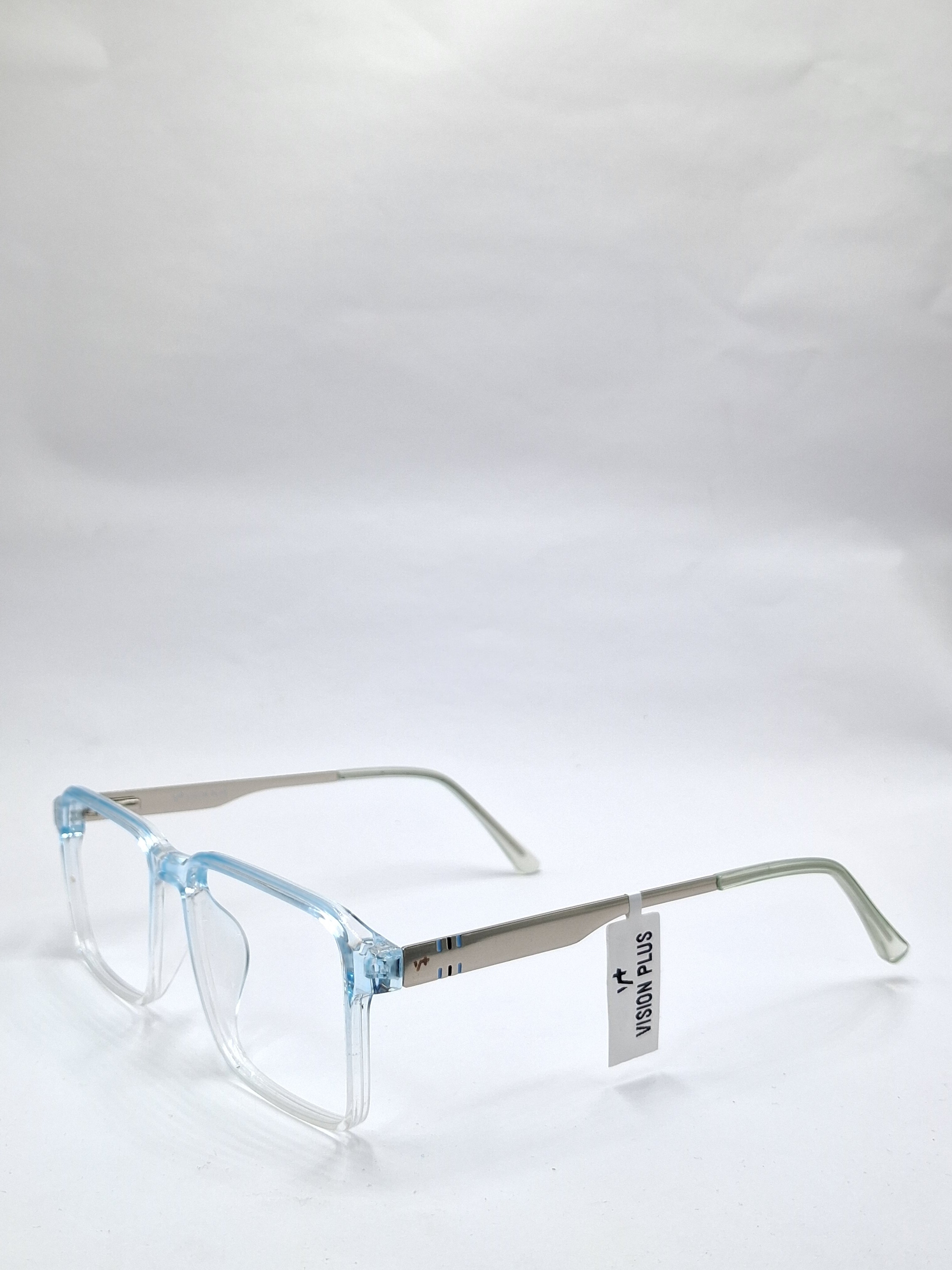 vision plus transparent blue and silver frame