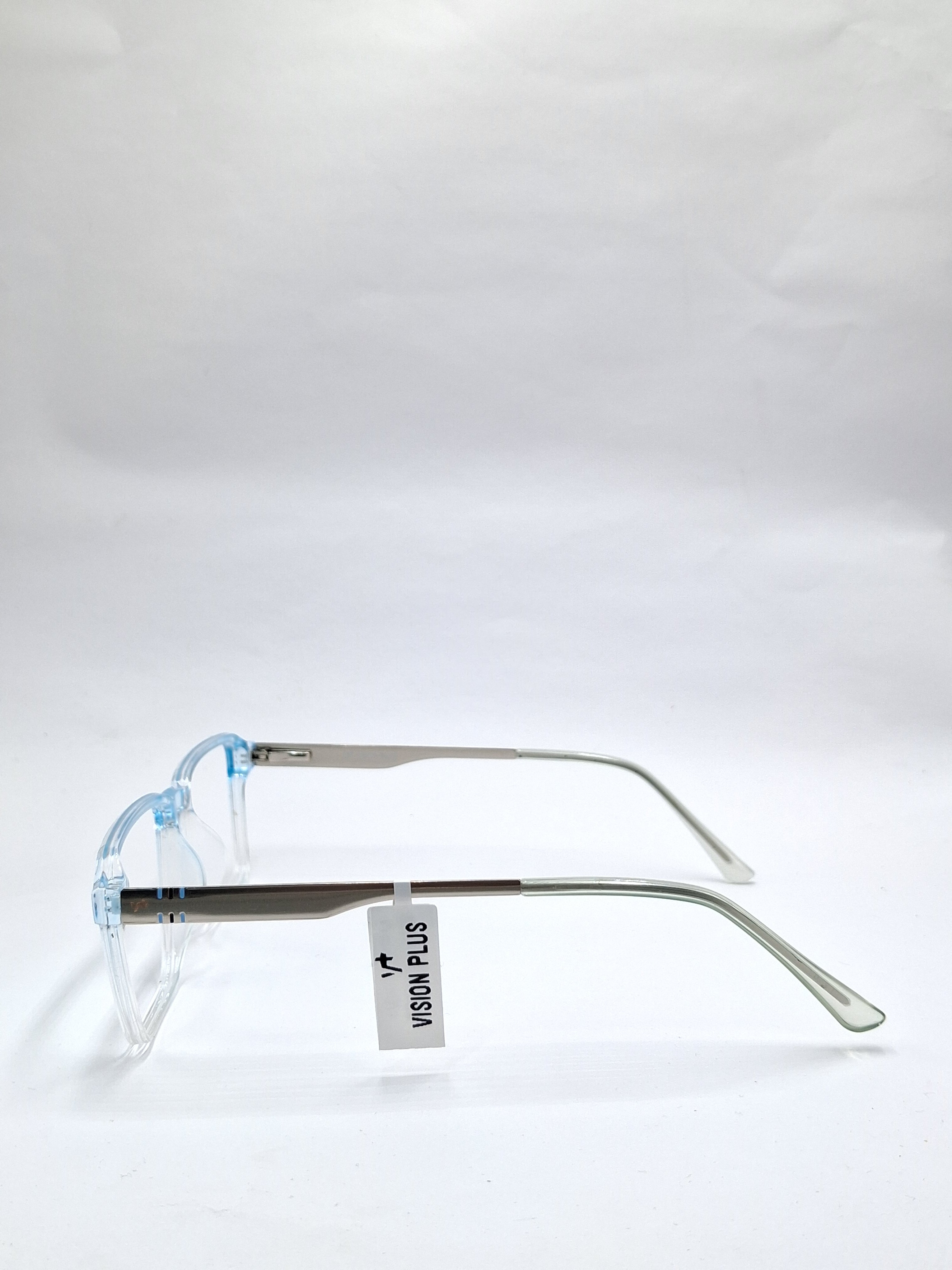 vision plus transparent blue and silver frame