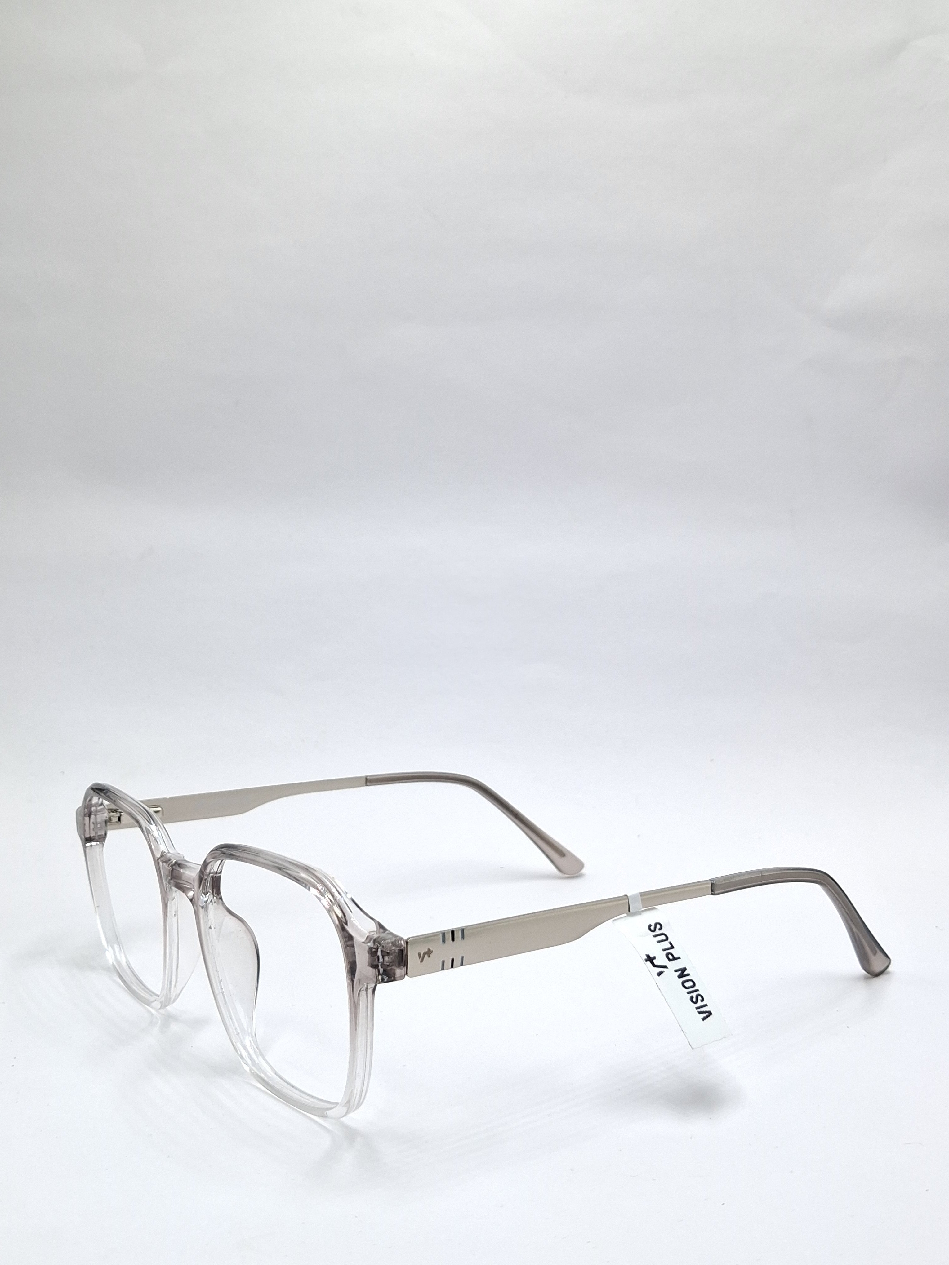 vision plus transparent gray and silver frame