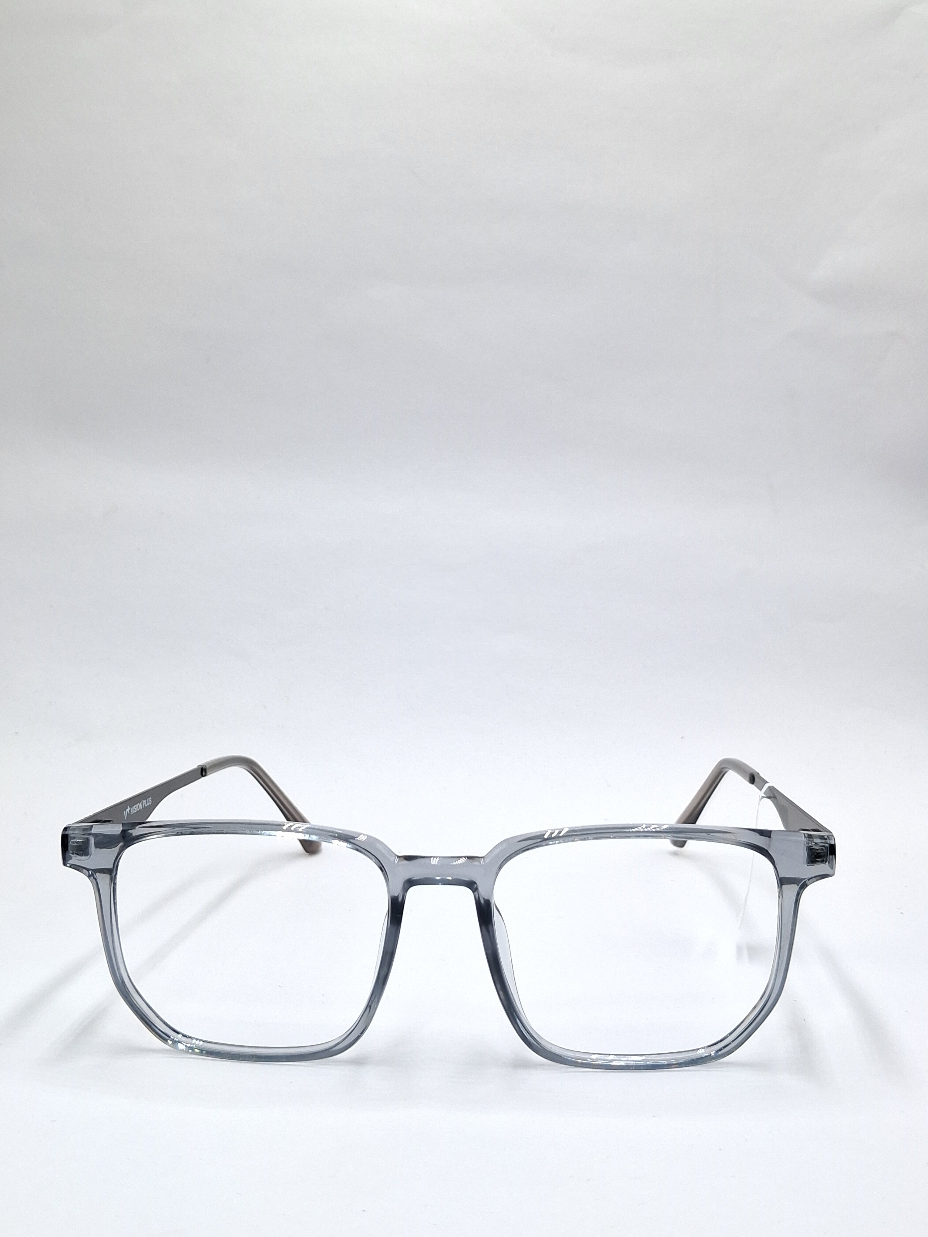 vision plus transparent gray and silver frame