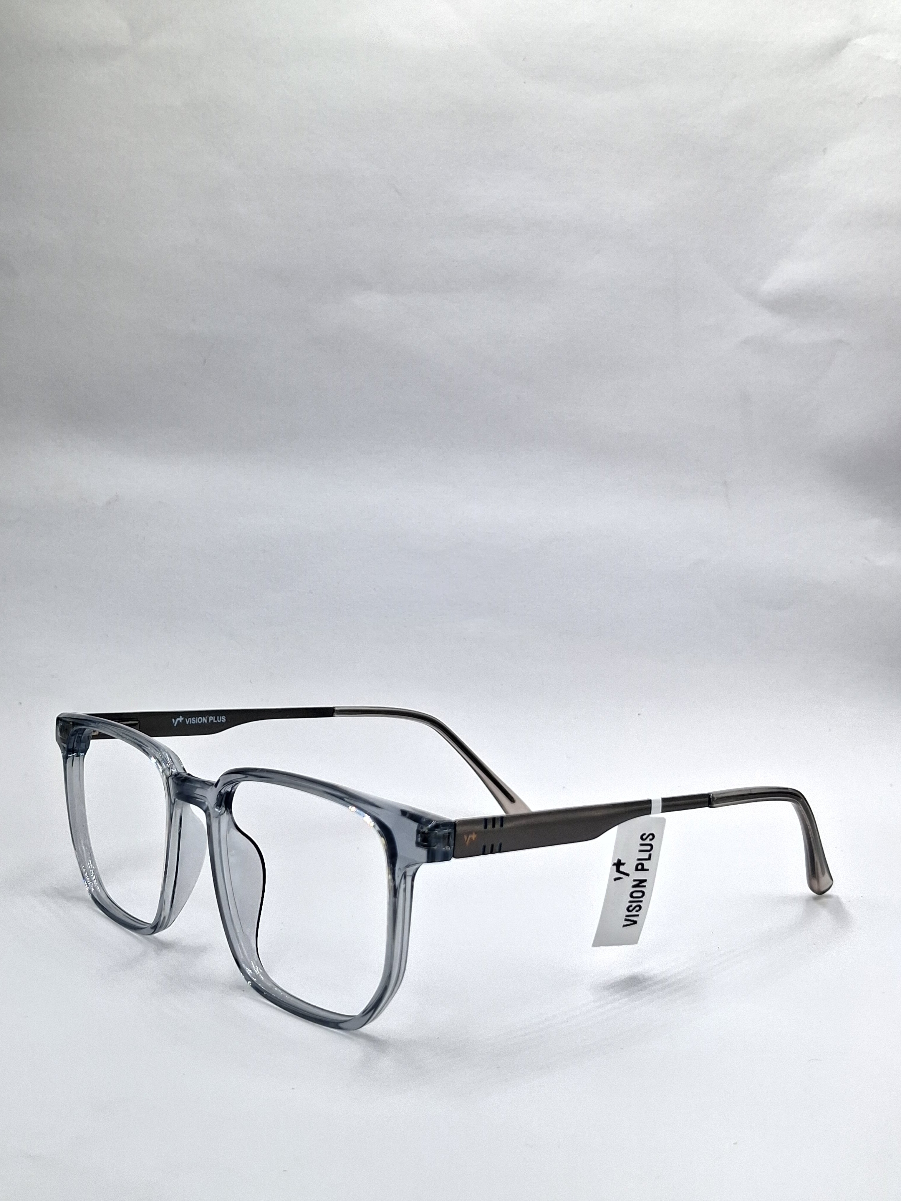 vision plus transparent gray and silver frame