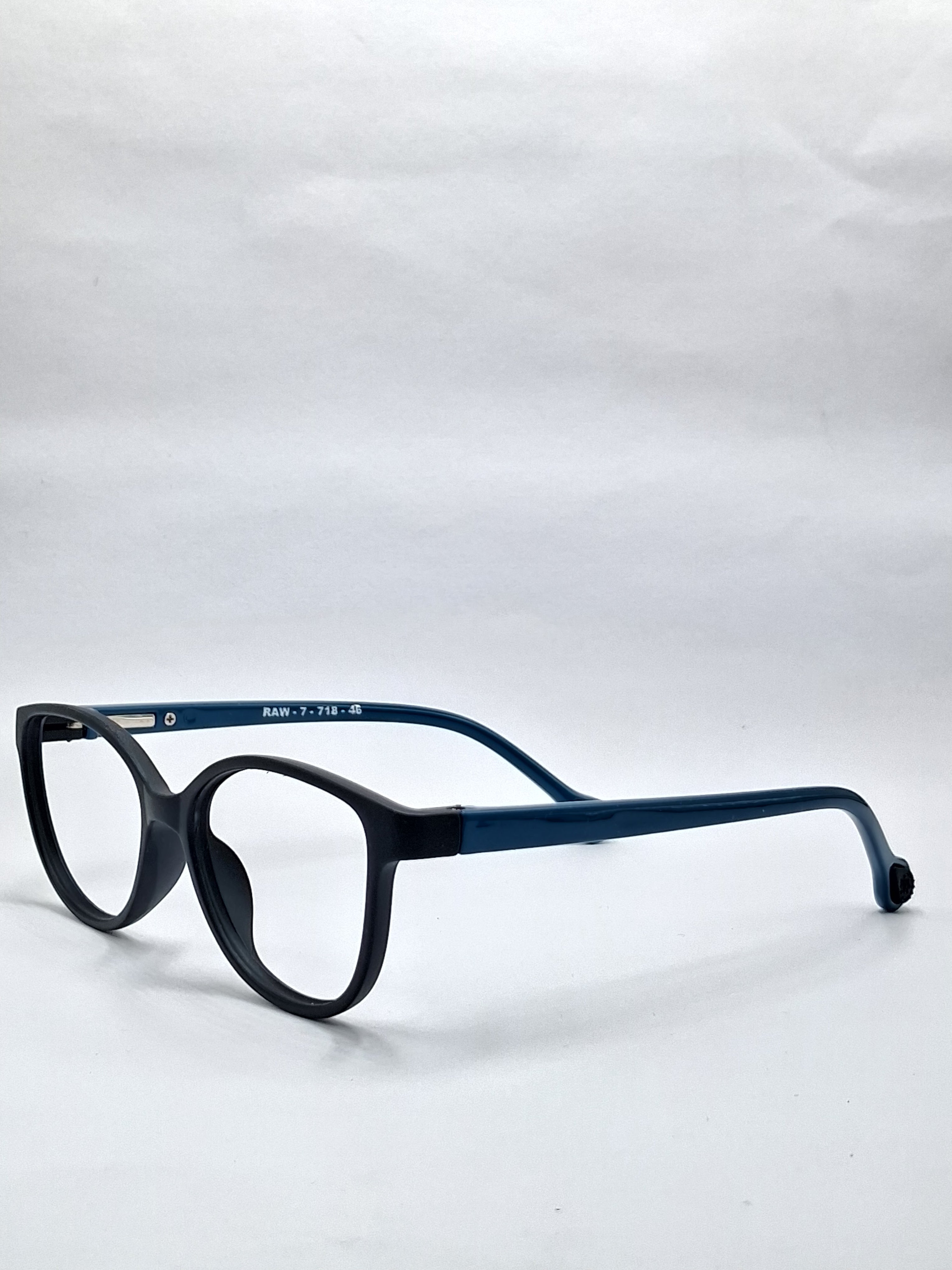 vision plus matte black with dark blue stick kids frame