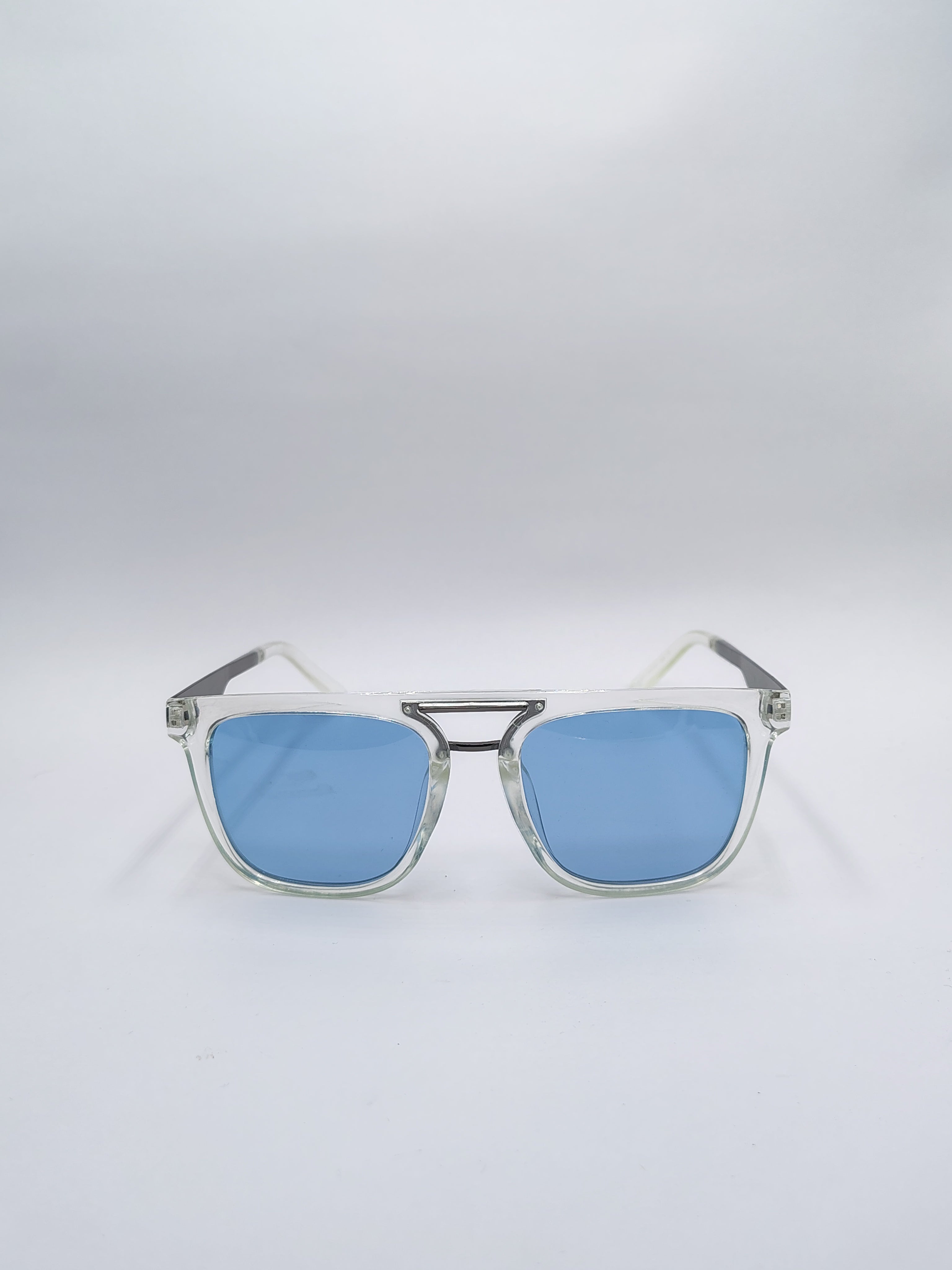 vision plus clear white and blue shade metal sunglasses